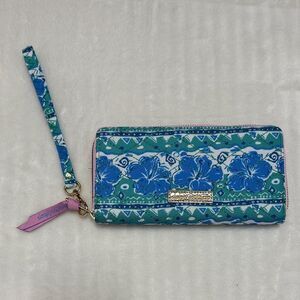 Simply southern hibi Floral Blue and Green Women's Wristlet